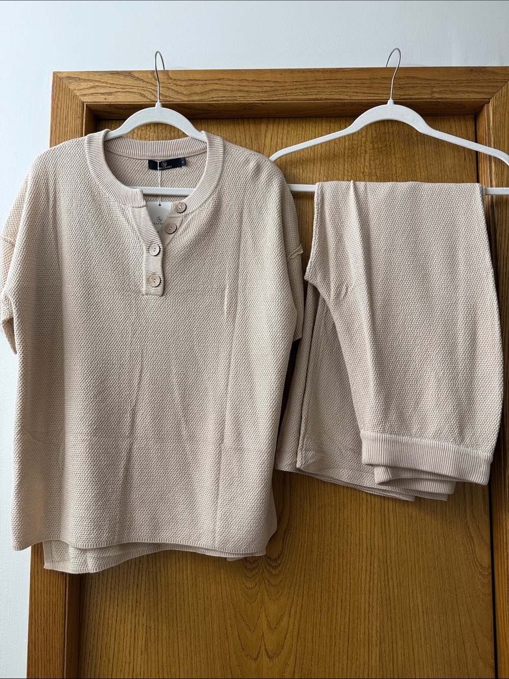 Women’s Beige Waffle Henley Set